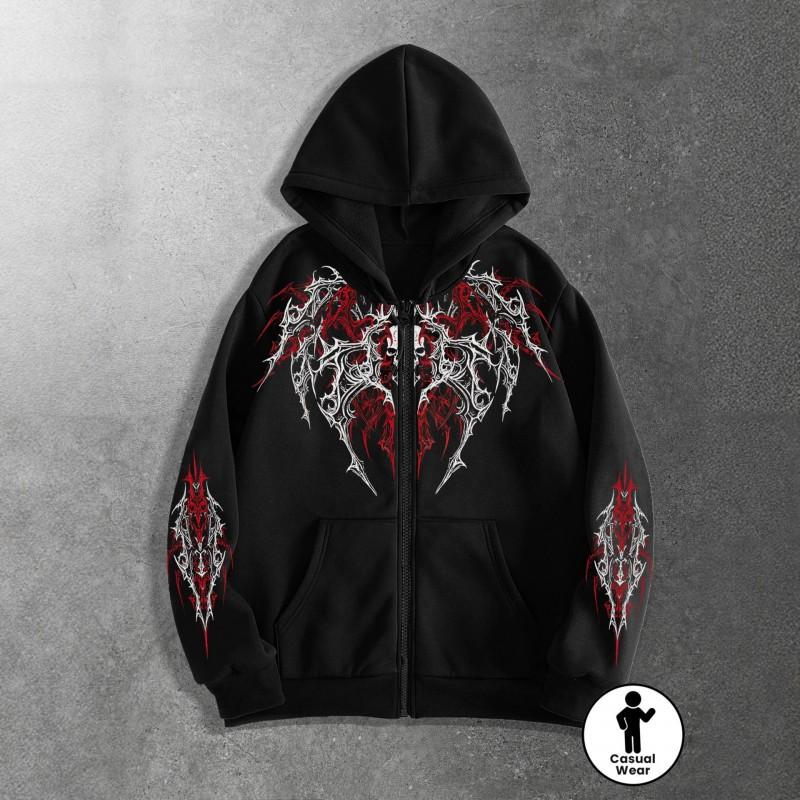 Couple Streetwear Hoodies Dark Vintage American Style Loose Fit Plus Size Zip Up Long Sleeve Men Women