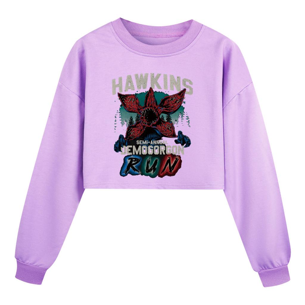 5383 Детская Девочки Демогоргон Принт Длинный Рукав Короткая Толстовка