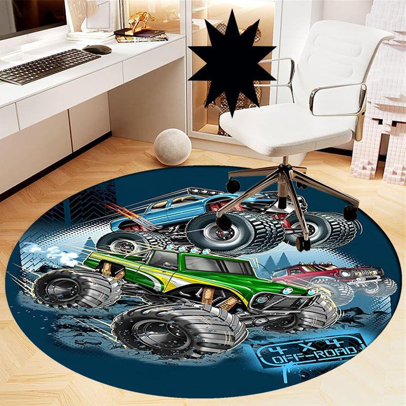 Truck Printed Round Rug Carpet Chair Rug Area Rug Entryway Doormats,for Office Chair Living Room Bedroom Kitchen Room.