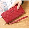 Fashion PU Leather Long Wallet Zipper Large Capacity Coin Purse Embroidery Wristlet Handbag Women