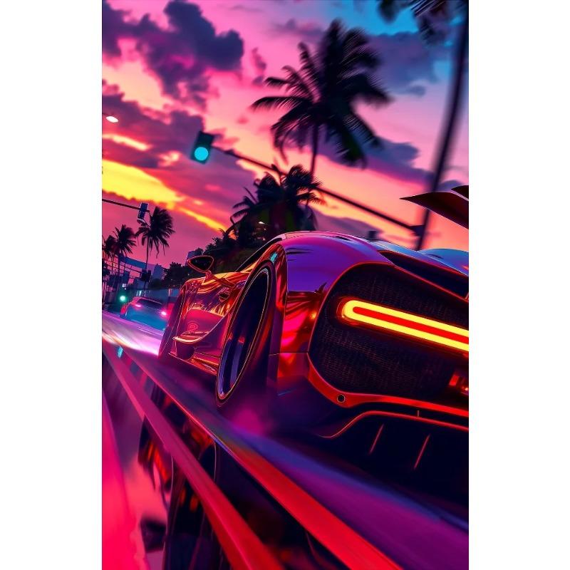 Classic Cool Supersport Car Sunset Colorful Posters and Prints Canvas Printing Wall Art Picture for Living Room Home Decora Gift