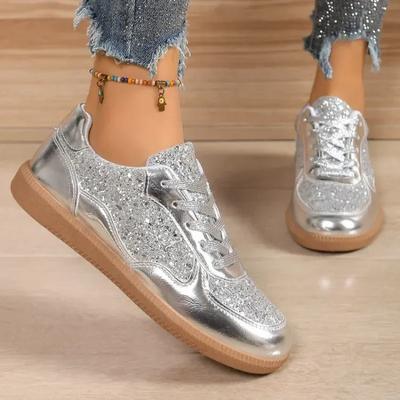 Весна Новый Стиль Плоская Подошва Легкие Серебристые Кроссовки Ретро На шнуровке Повседневная Обувь Удобные Дышащие Спортивные Балетки