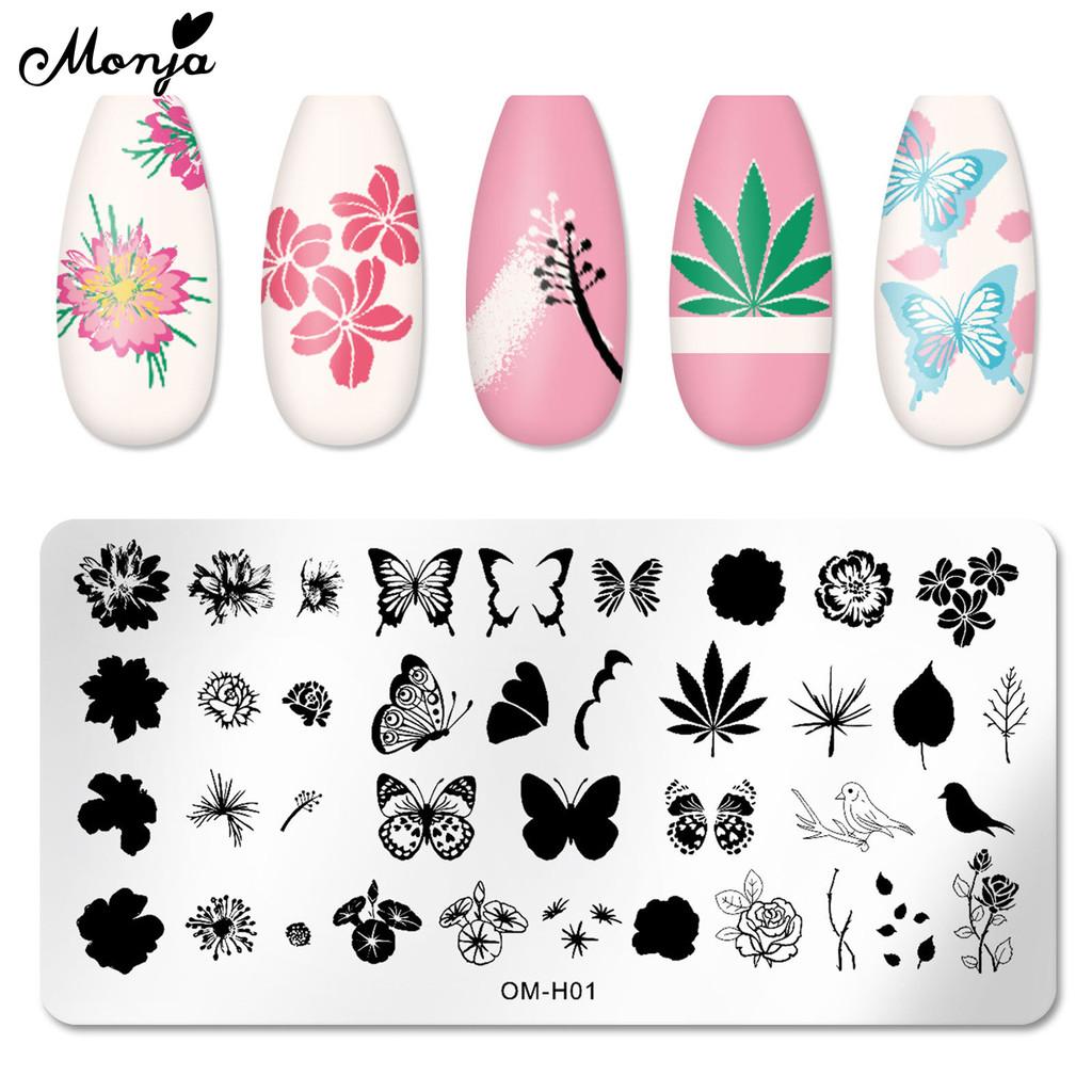 monja 6 стилей нейл-арт штамповочная пластина бабочка цветок растение любовь сердце штамп шаблоны пластины печать трафарет DIY маникюрные инструменты