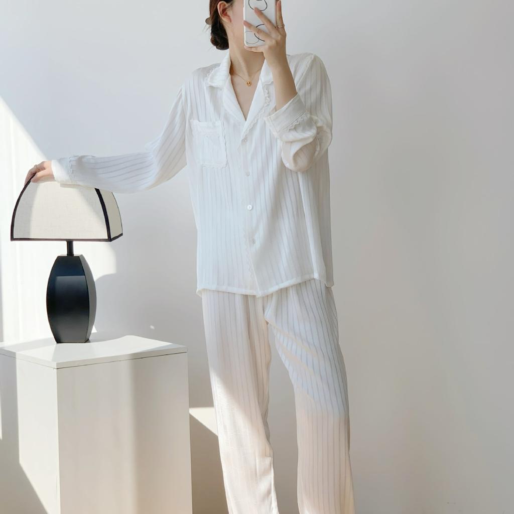 New ice silk pajamas for women, spring, summer, autumn short-sleeve short-sleeve shorts, long pants, high-end wearable loungewear three-piece set