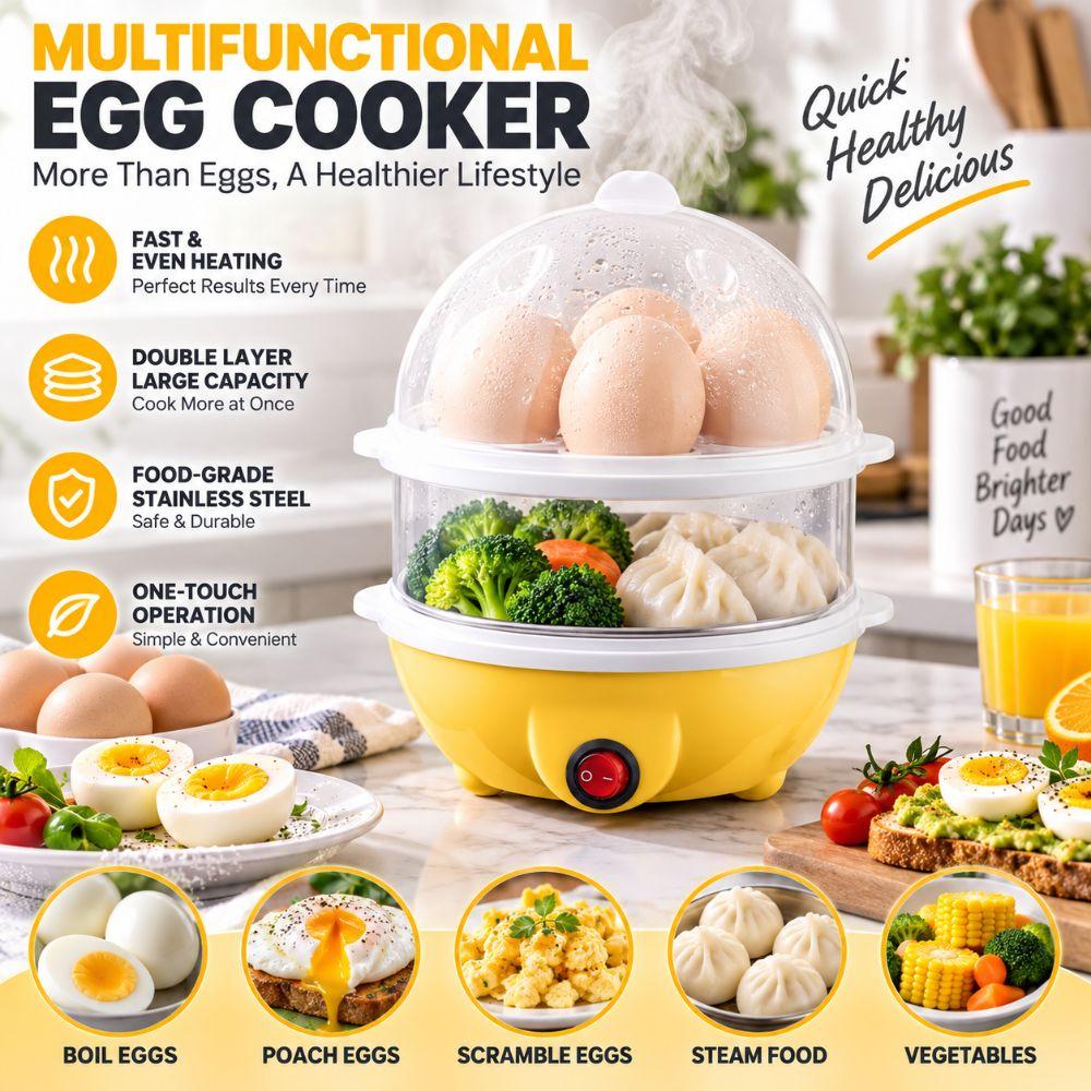 Plastic Electric Egg Steamer Double Layer Egg Boiler Appliance Breakfast Machine Breakfast Making