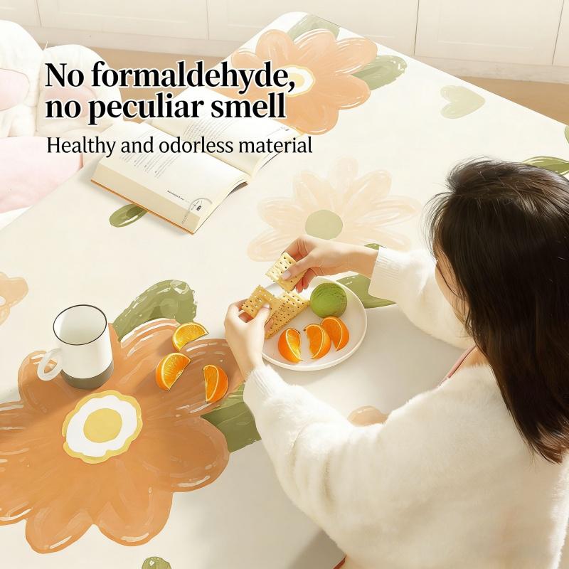 Fresh Floral Rectangle Tablecloth  Kitchen Dining, Waterproof Oil-Proof Non-Stick Botanical Table Cover Home Decor
