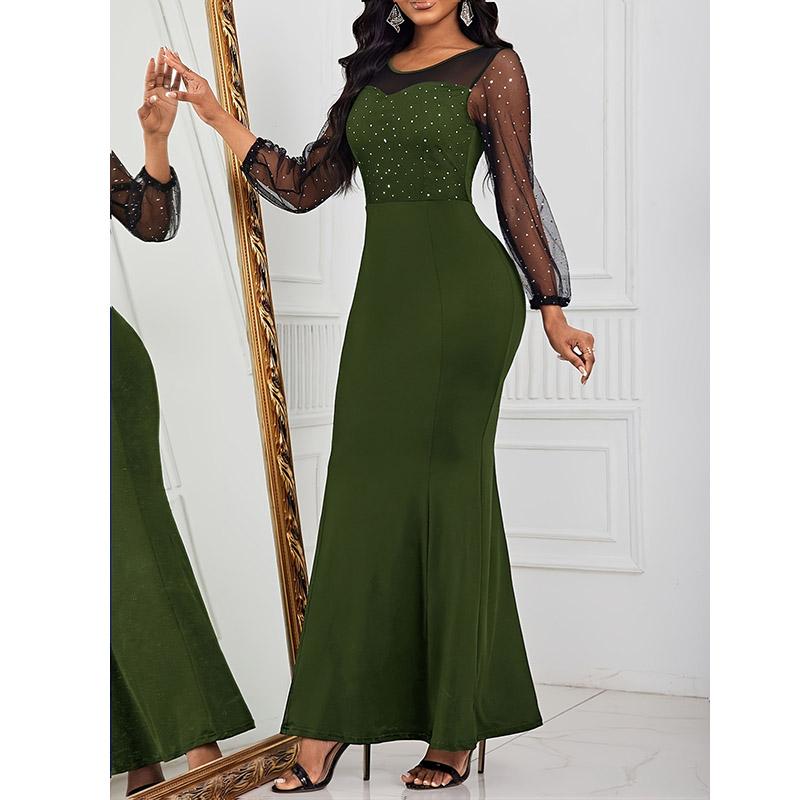 Женское осеннее облегающее платье макси с длинным рукавом, сексуальное облегающее платье с круглым вырезом, вечернее платье с пайетками в стиле пэчворк