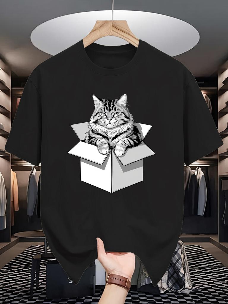 CAT Summer Short-sleeved unisex T-Shirts, Fashionable and Trendy Printed Bottoming Shirts, Male Teenagers' Spring and Summer Round Neck Casual Versa