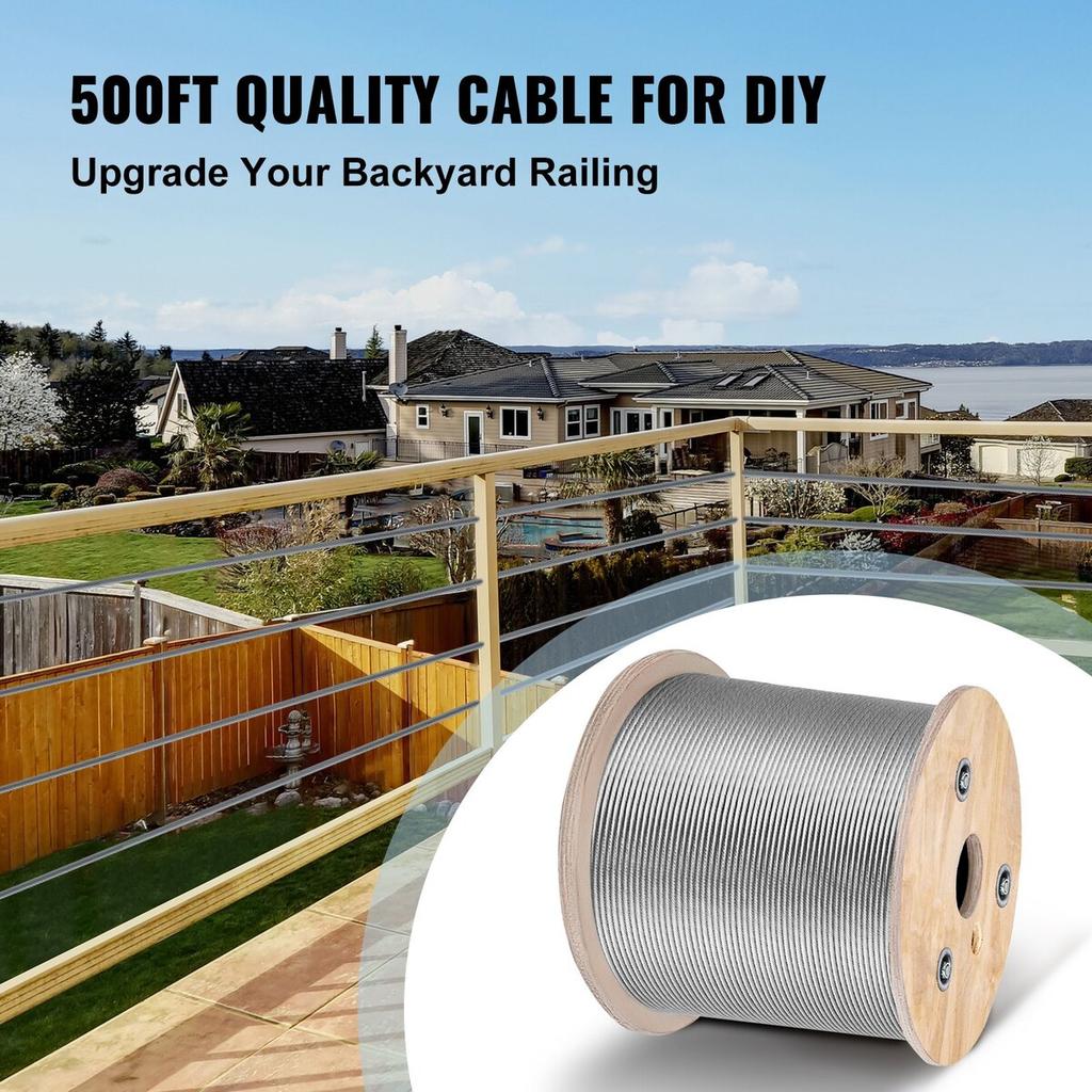 3/16 Inch 7x19 Stainless Steel Aircraft Cable Reel 500FT Stainless Steel Cable T304 Wire Rope Winch Cable Replacement (T304)