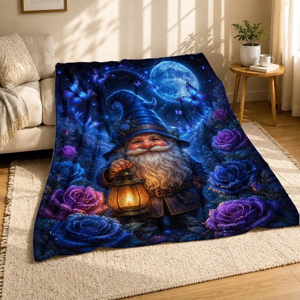 Garden Gnome With Lantern and Butterflies Coral Fleece Blanket
