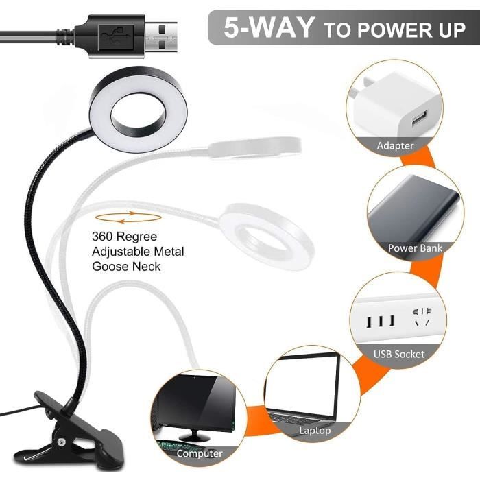 Lampe à Pince - 48 LED - 3 Couleurs - Rechargeable USB - Flexible 360°