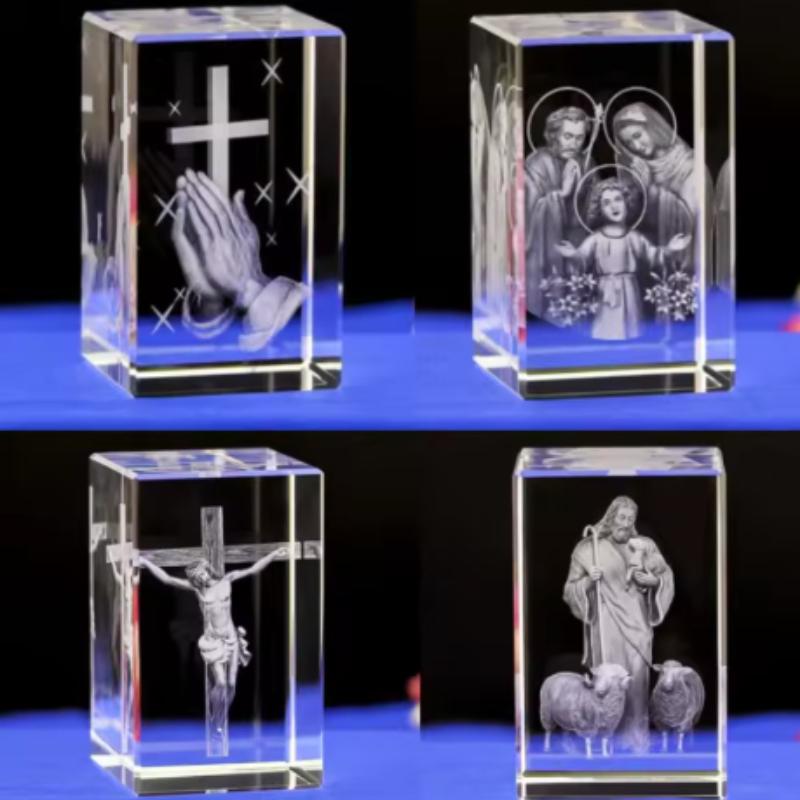 3D Хрустальный Куб Христианская Фигурка Креста Иисуса Домашний Декор Дева Мария Лазерная Гравировка Хрусталь Религиозные Подарки для Женского Дня Рождения