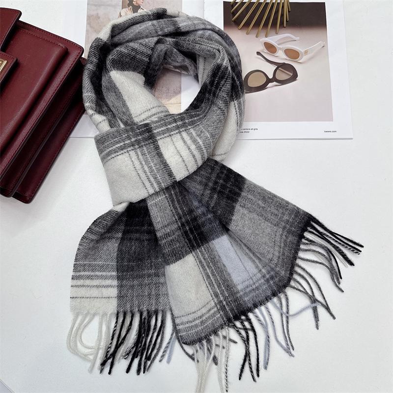 100% Wool Plaid Scarf for Women and Men - Warm, Stylish Gift for Winter