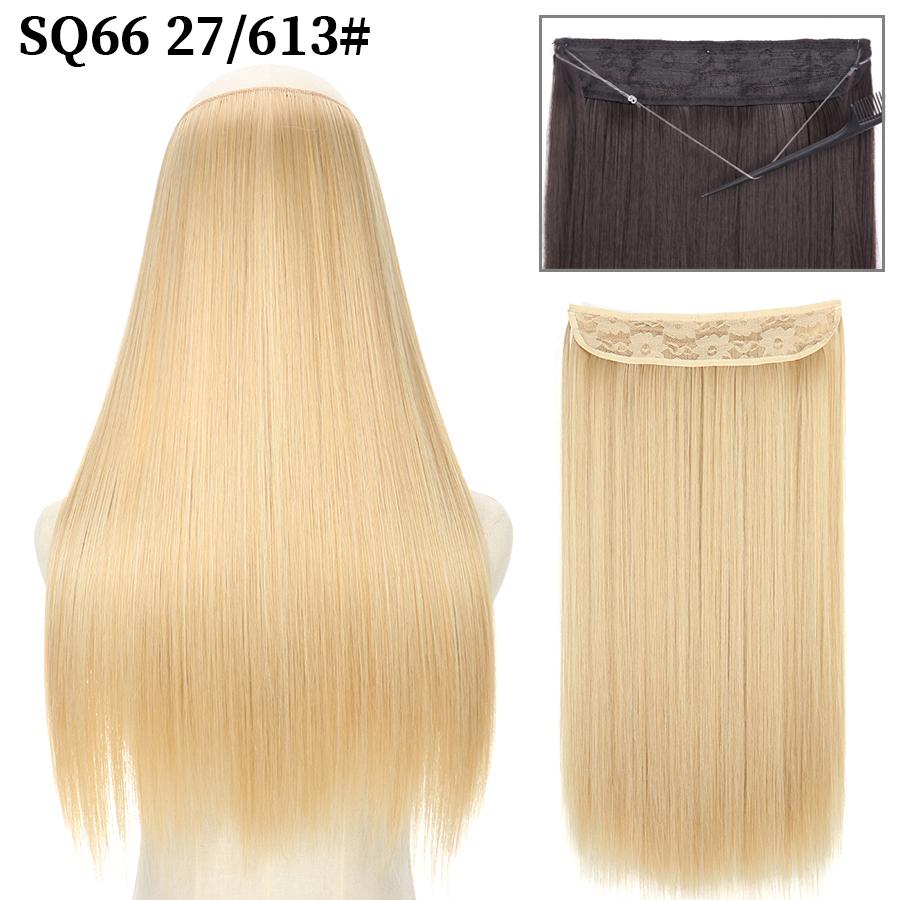 MISS WIG Synthetic Invisible Fish Wire No Clip Wavy Hair Extensions Long Hairpiece Natural Black Brown Blonde for Women Fake Hair Piece