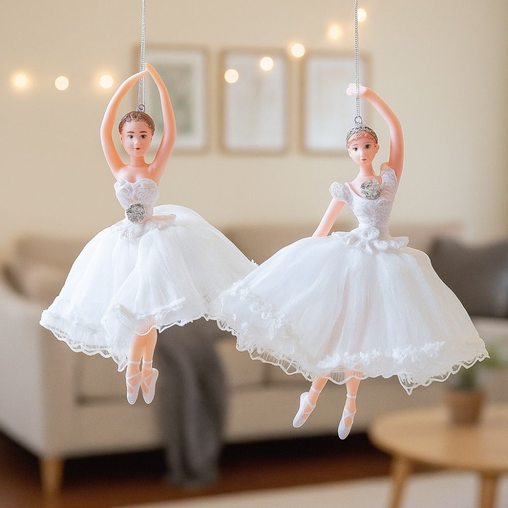 Cute Christmas Ballet Girl Pendant Gauze Skirt Handmade Ballet Princess Hanging Ornament Dance Theme Xmas Girl Decorations