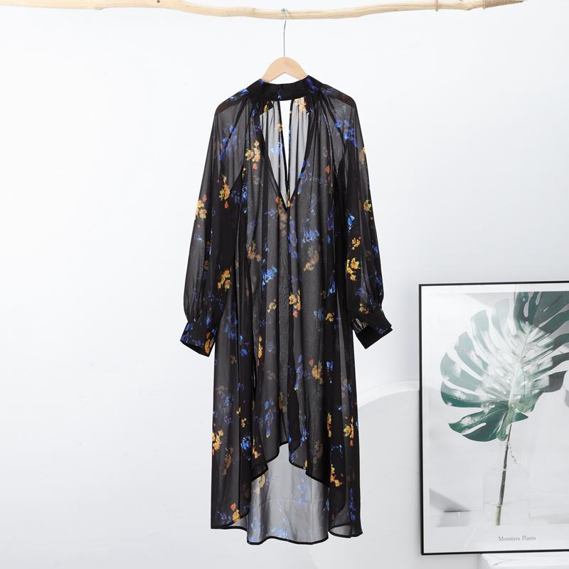 Длинные платья с принтом для женщин, свободные платья с рукавами-фонариками и воротником-стойкой, весна-лето 2025, женское платье для отпуска