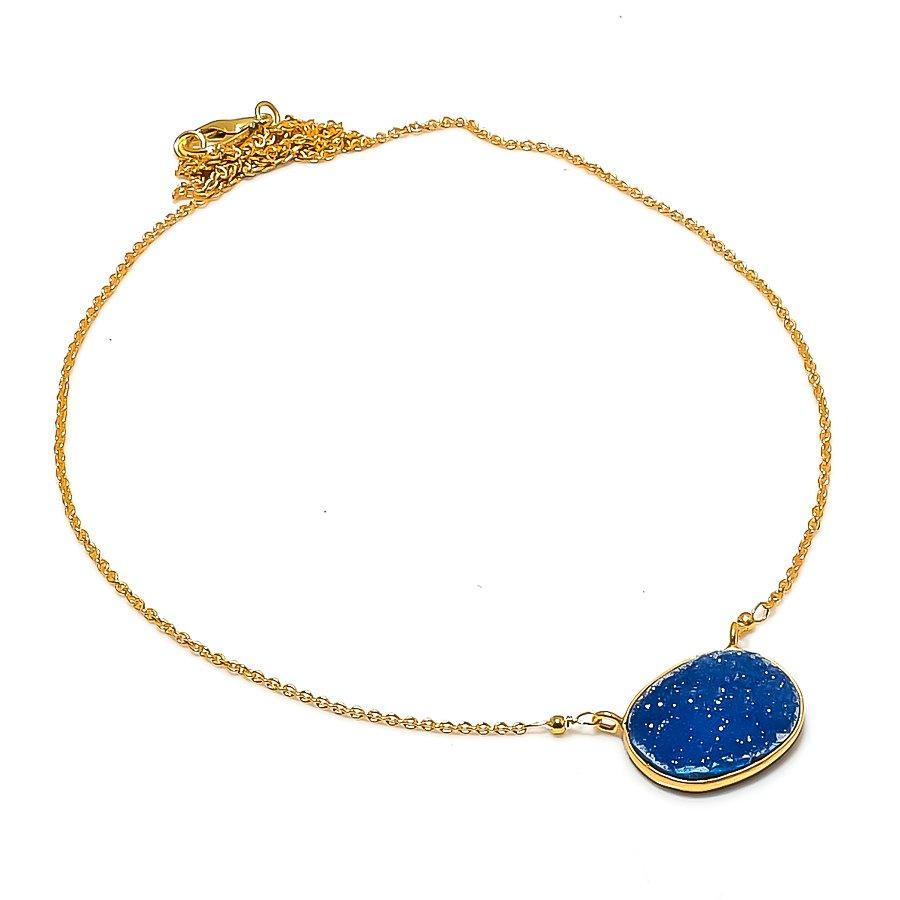 Blue Botswana Druzy Gemstone 925 Sterling Silver Jewelry Necklace 20" GK-7615