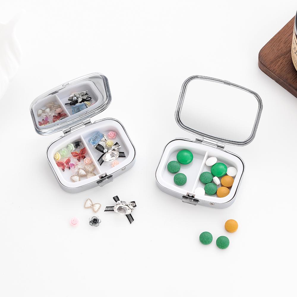 Portable Pill Box with 2 Compartments, Mini Metal Medicine Organizer Case, Cute Printed Pill Container for Vitamins, Pills, Jewelry, Travel, Daily Use