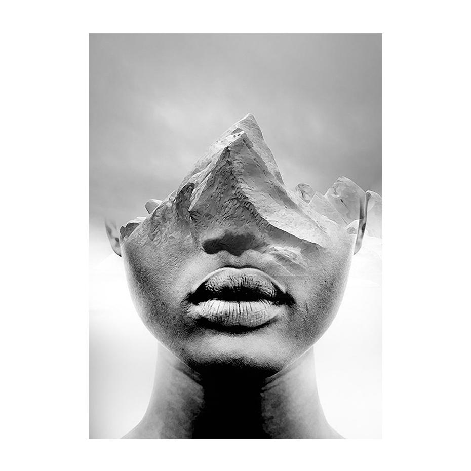 Абстрактная черно-белая картина на холсте «Гора и женщина», винтажный принт, металлические знаки, сюрреализм, постер, домашний декор для гостиной