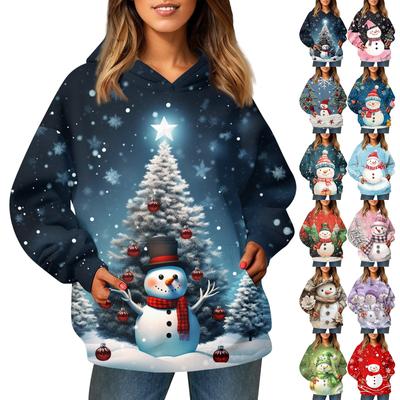 Женская модная толстовка с длинным рукавом, рождественский принт «Снеговик», «Снежинка», с капюшоном и карманом
