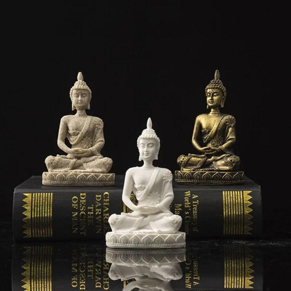 Oriental Culture Sandstone Buddha Sitting Meditation Buddha Statue Zen Ornament  Indoor