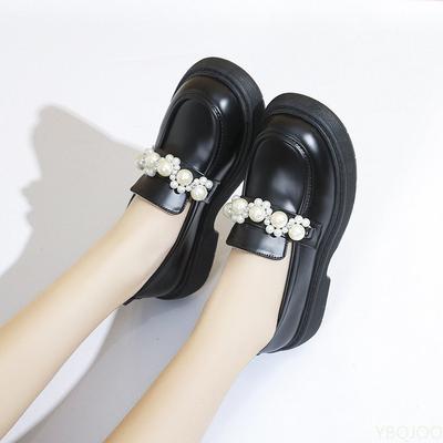 2024 г. Женские туфли-лоферы из искусственной кожи со стразами и каблуками для женщин, жемчужные туфли-лоферы в стиле ретро, массивные повседневные туфли, модные туфли Chaussures