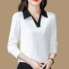 Korean Style Polo Collar Long Sleeve T Shirt Women Spring Autumn Fashion Mom Wear Casual Top