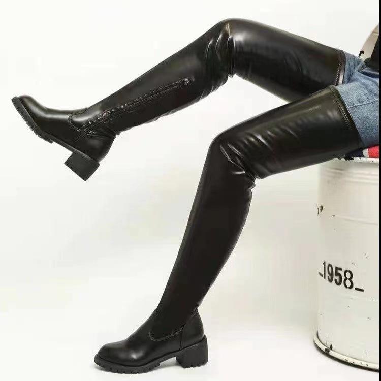 Fashion 2024 New Spring Autumn Women's Knee-high Boots Fashionable European Style Round Toe Leather Boots Thick Sole Long Tube Riding