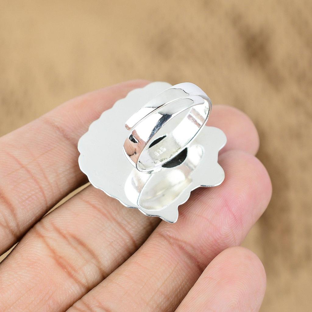 Gift For Her 925 Silver Natural Labradorite Rough Multi Stone Adjustable Ring