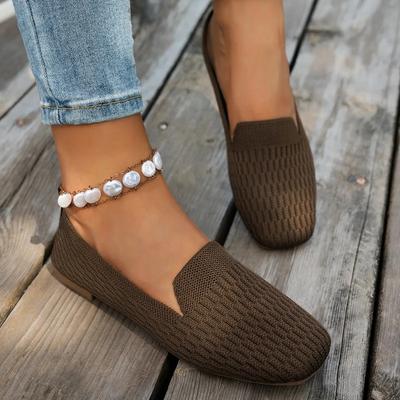 Мода 2025 Женские вязаные слипоны больших размеров Удобные лоферы на мягкой подошве Повседневные лоферы Женские балетки Дышащая Нескользящая Обувь