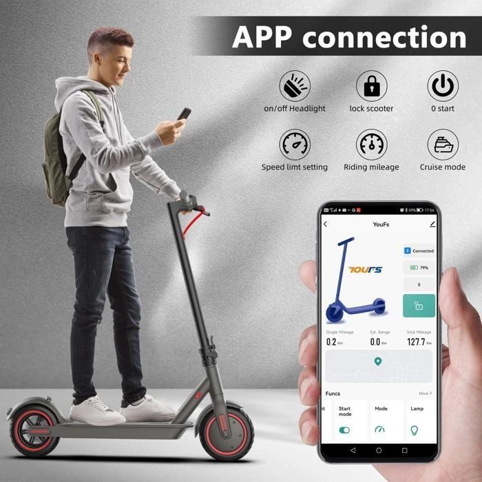 T4 PRO - Trottinette électrique pliable - 8,5 pouces - Moteur 350W - Batterie 36V 10,4Ah - Autonomie max 30km/h - Bluetooth - Noir