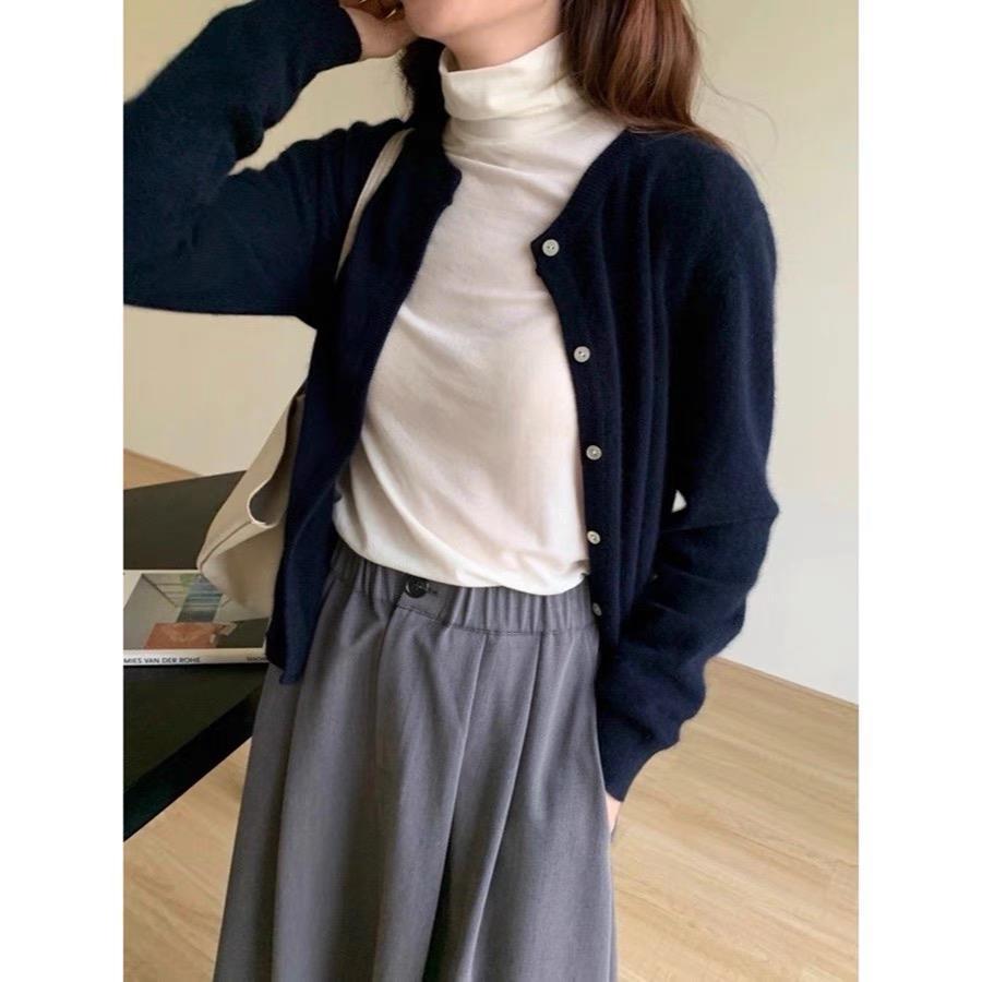 Solid Color Knitted Women Cardigan Korean Single Breasted Long Sleeve Jumper Woman Round Neck All Match Cardigans Outwear
