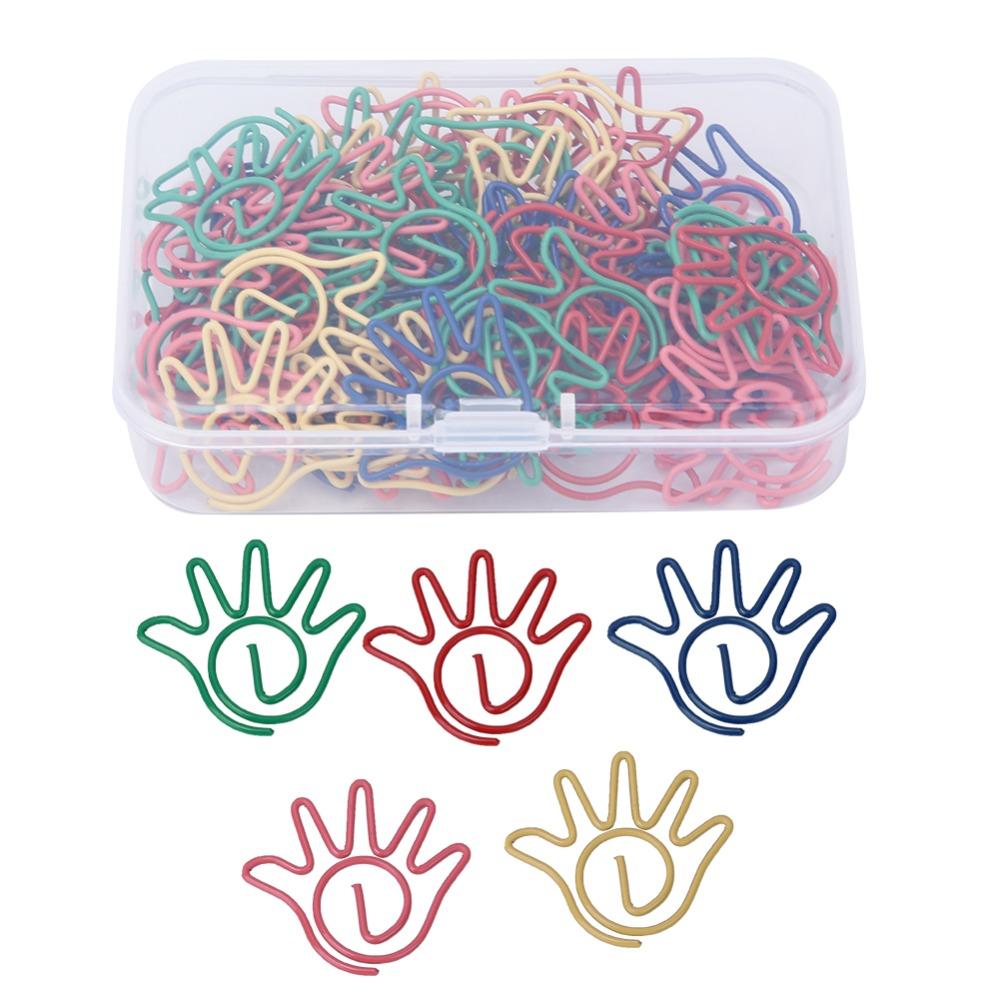 60pcs with Storage Box Paper Clip Hand Shaped School Stationery Cute Memo Clips Office Supplies
