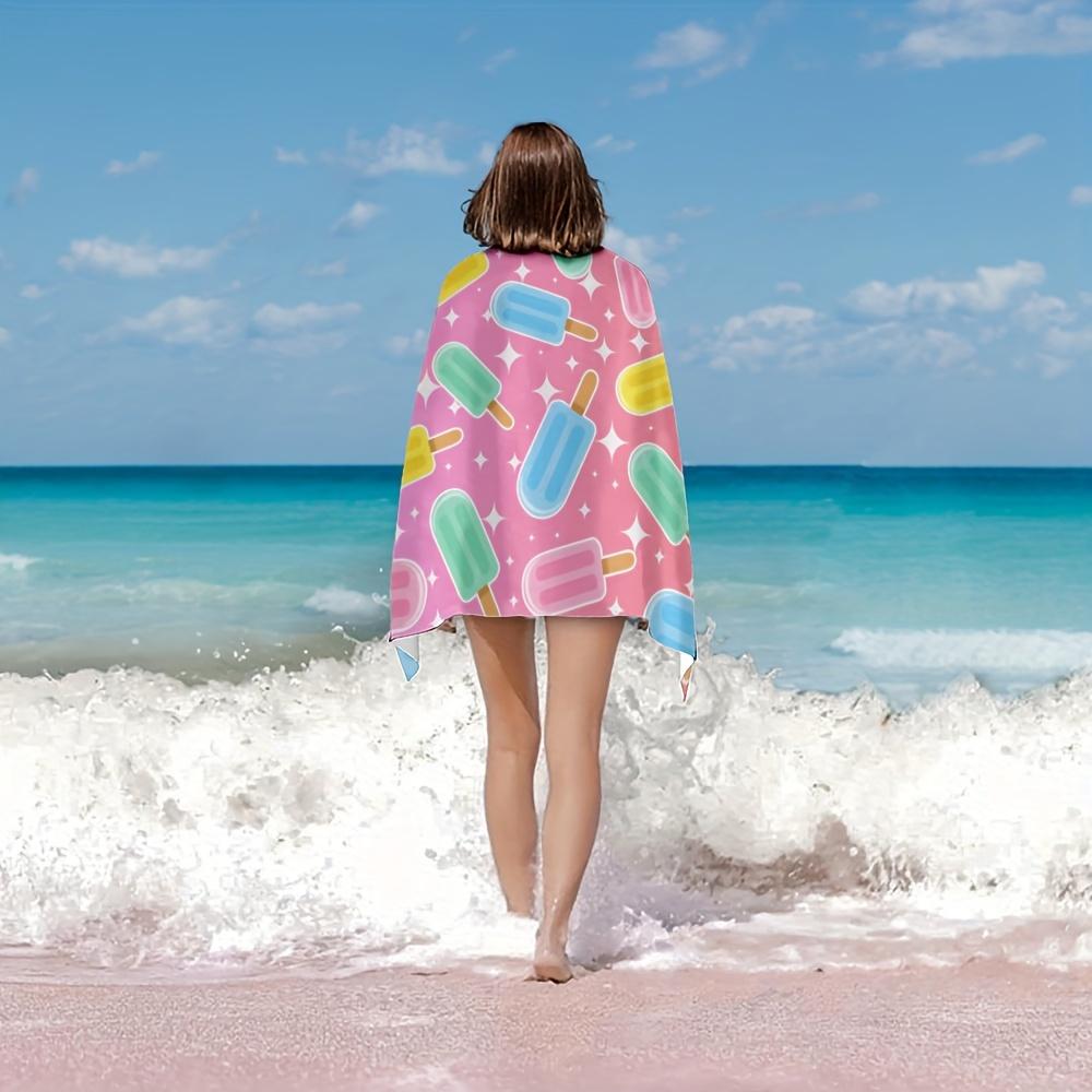 1PC Pink Ice Cream Pattern Beach Towel, Soft Quick Dry Blanket for Surfing Yoga Camping Essential Beach Accessories