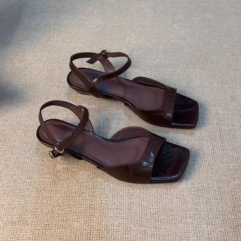 Fashion French Retro One-word Buckle Sandals Women's Summer 2025 New Versatile Low-heeled Beautiful Roman Shoes