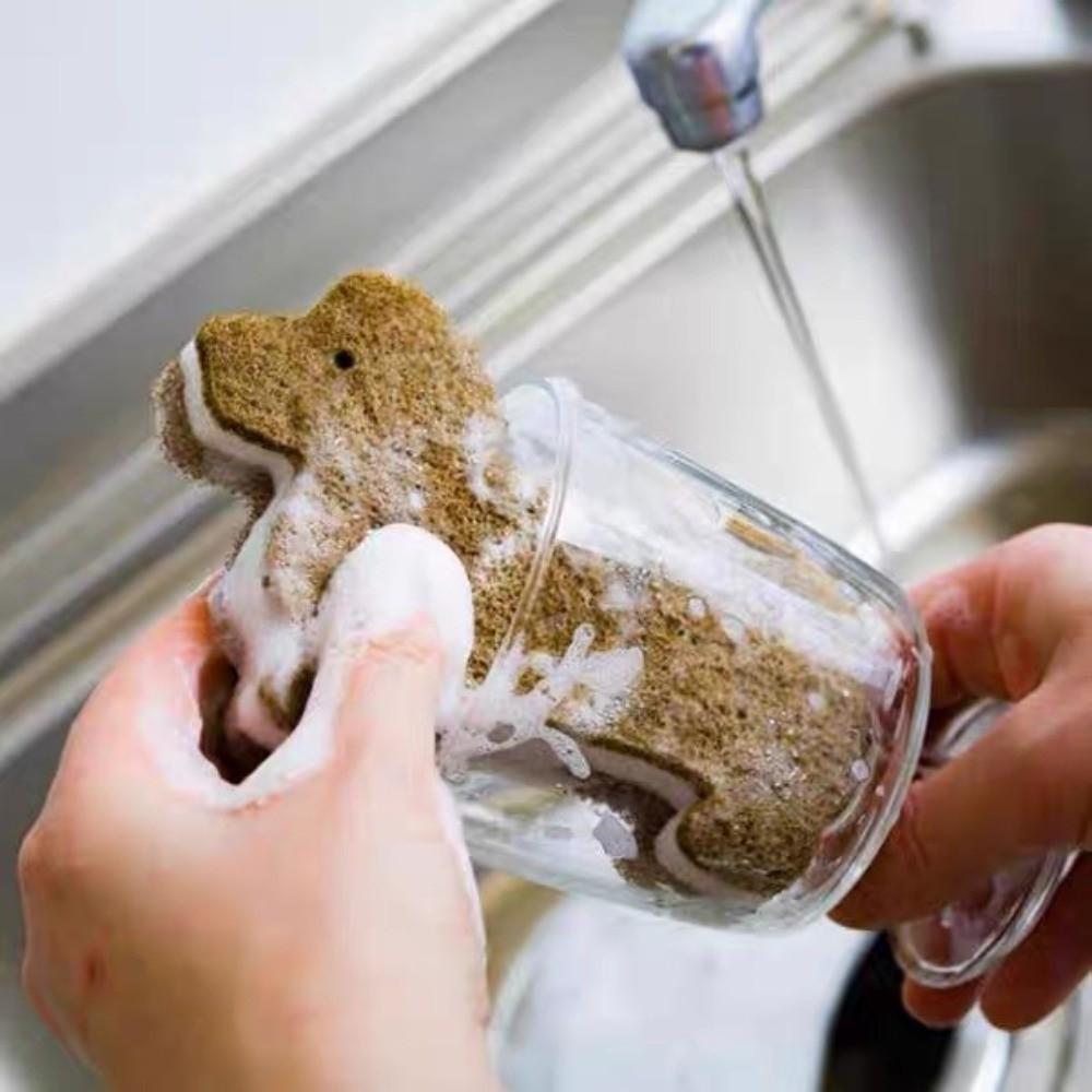 4pcs 3-Layer Dog Shape Sponge Scrubber Non-Scratch Puppy Sponge Rub Kitchen