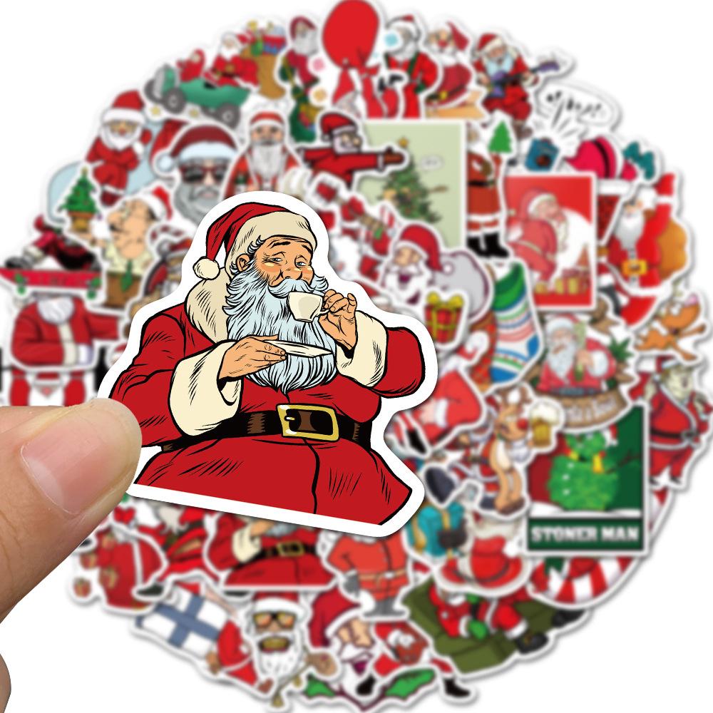 50 Cartoon Christmas Waterproof Scrapbook Stickers - Self-Adhesive Decoration for Notebooks