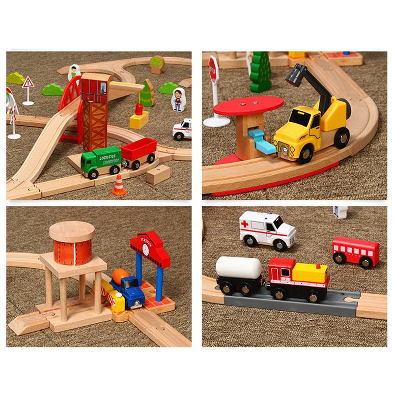 Wooden Track Collection Big Scene Crane Cargo Transport Assembly Accessories Kids Toys Compatible Wooden Over Three Years Old