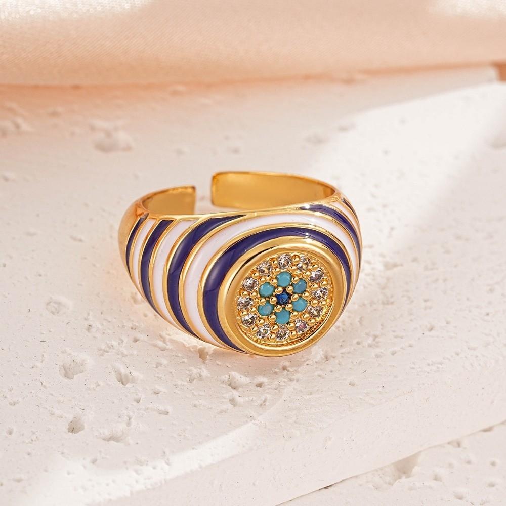 Pleated Devil's Eye Devil's Eye Ring Vintage Exaggerated Glaze Luxury Ring Alloy Copper Banquet Metal Rings Opening Finger Ring