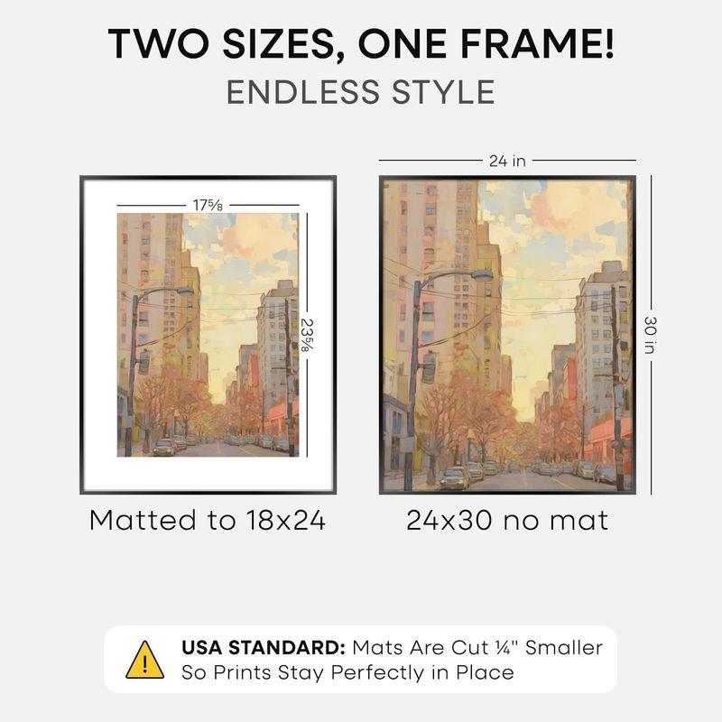 24x30 Poster Frame Black, High End Metal Picture Frame with Mat 18x24, Tempered Glass, Wall Mount