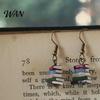 Resin Book Earrings 1 Pair Women Earrings, Retro Mini Stacked Design Vintage Style Hook Lightweight Literary Drop for Jewelry Gift Colorful