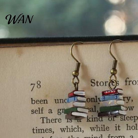 Resin Book Earrings 1 Pair Women Earrings, Retro Mini Stacked Design Vintage Style Hook Lightweight Literary Drop for Jewelry Gift Colorful
