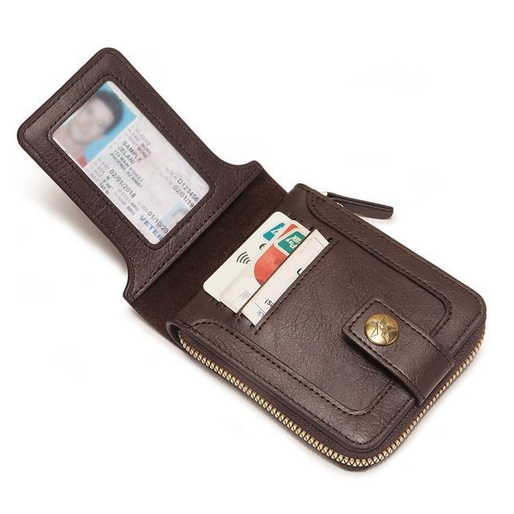 Винтажный мужской маленький кошелек из искусственной кожи, короткий кошелек с горизонтальной молнией и пряжкой, карман для монет, тройной чехол для карт, кошелек