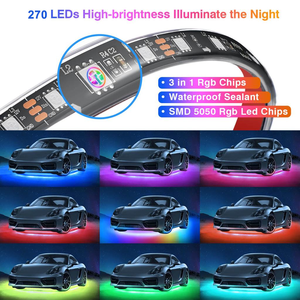 Neon Car Flexible Underglow Strip Light LED Underbody Ambient Light with App Control RGB Auto Atmosphere Decorative Lamps 12V