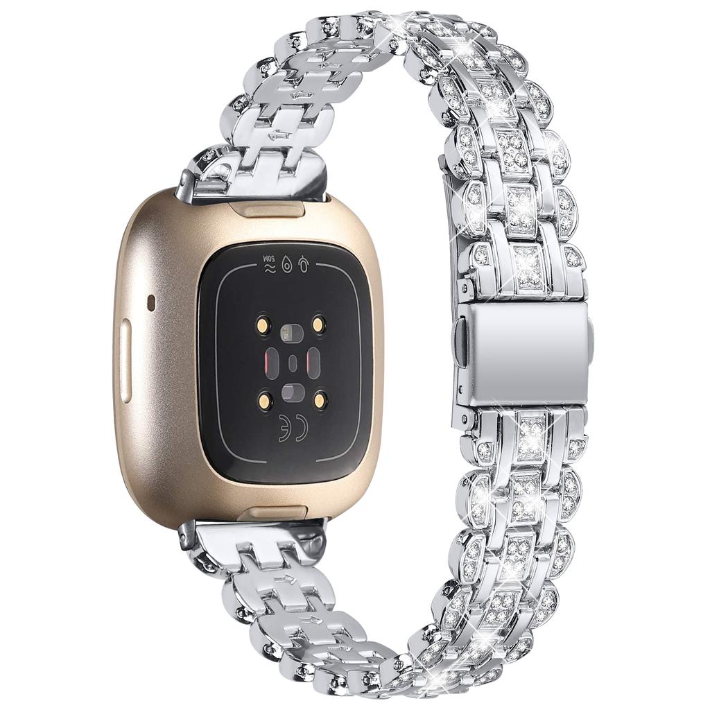 Металлический браслет для Fitbit Versa 4/Sense 2, украшенный стразами, блестящий сменный браслет
