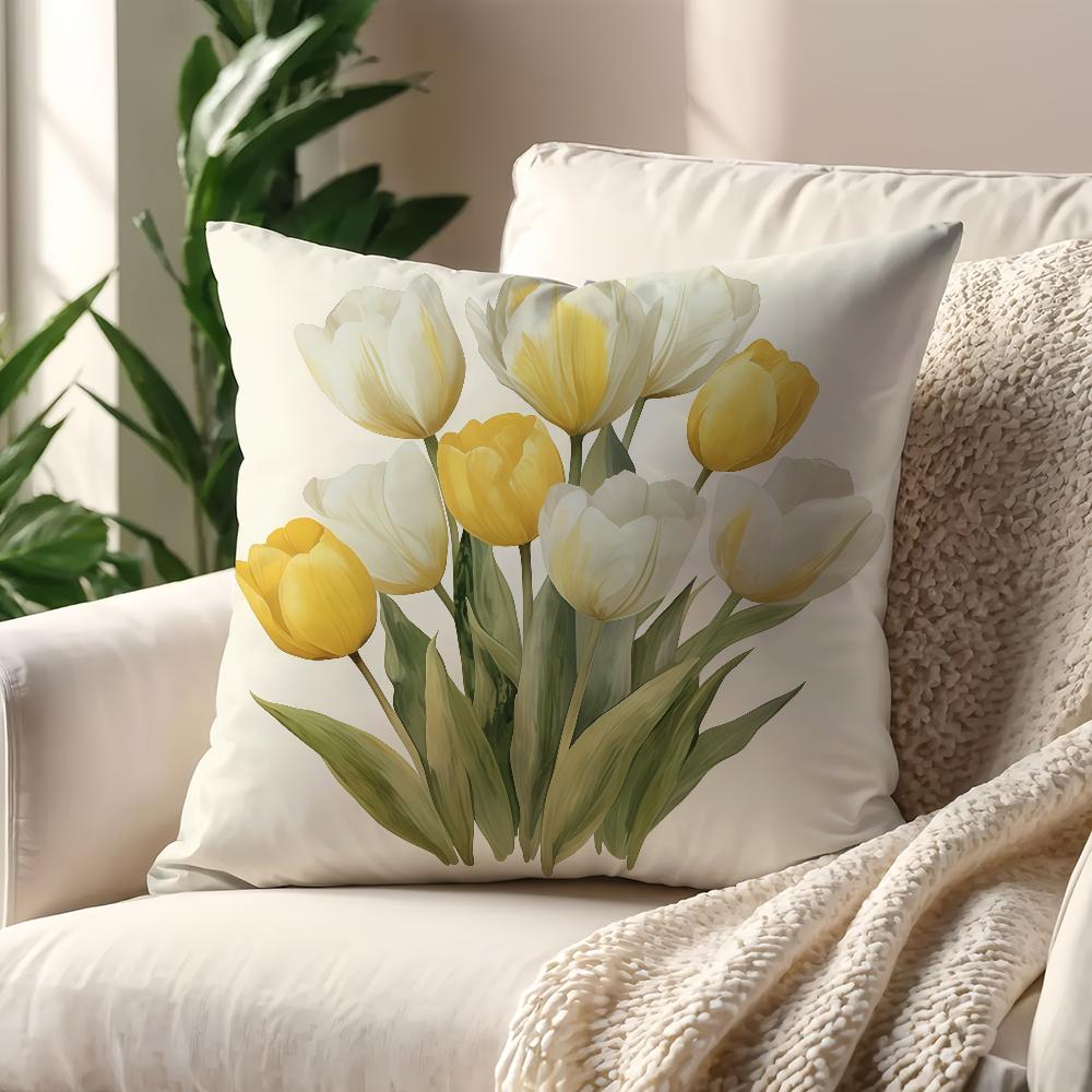 yellow tulips cushion cover For Pillow Printing Sofa Decoration Home Car Room Coffee Shop Office Nordic Simplicity