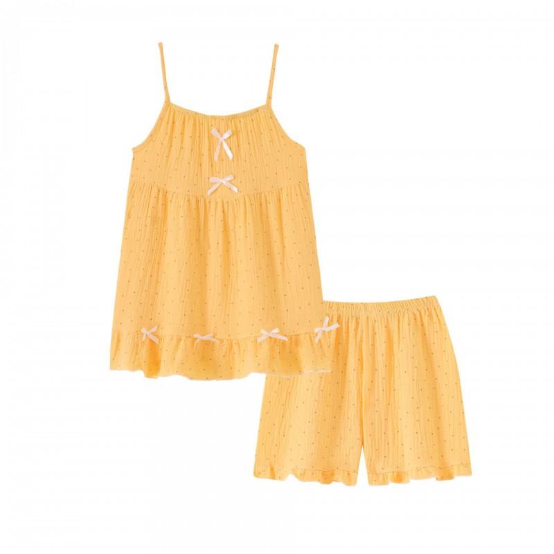 2026 Girls Cotton Pajama Set Lightweight Sleepwear Cartoon Print Tank Top Shorts Two Piece Home Outfit