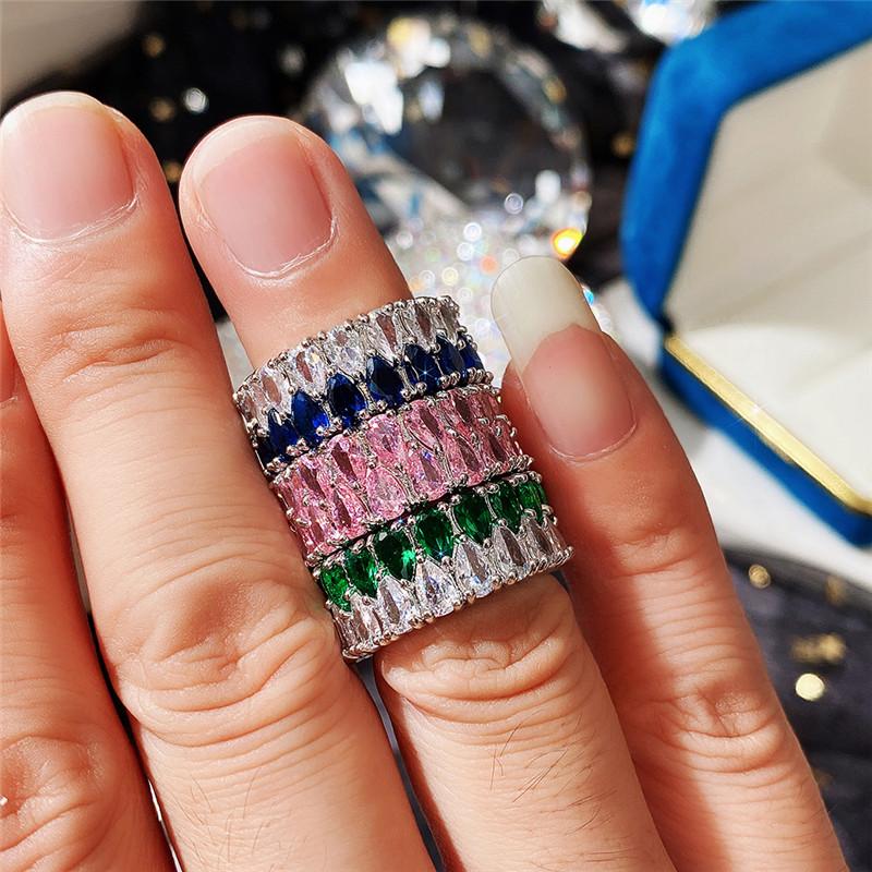 Модные кольца вечности и обещания для женщин, красочные кубические цирконы, стильные женские аксессуары для вечеринки, повседневной носки, роскошные украшения