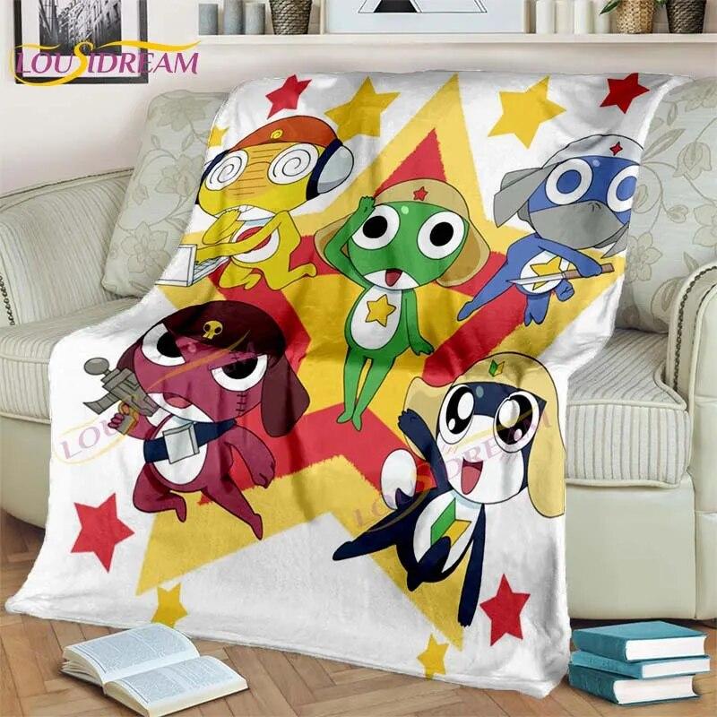 3D Cartoon Keroro Blanket Cute Frog Blanket Soft Lightweight Flannel Blanket for Living Room Bedroom Sofa Travel Camping Blanket