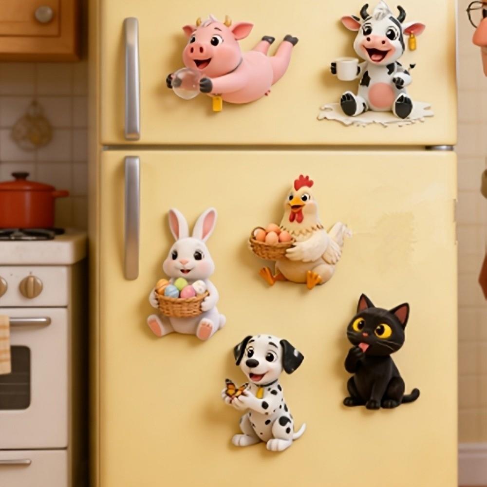 6pcs 2D Flat Dog Cat Fridge Magnets Rabbit Fridge Decor Magnetic Refrigerator Stickers Kids Room